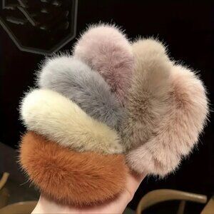 Fuzzy Faux Furry NEW Set of 6 Scrunchies Hair Ties